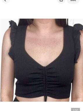 Zara Butterfly Sleeve Knit Cropped Top in Black Women’s M